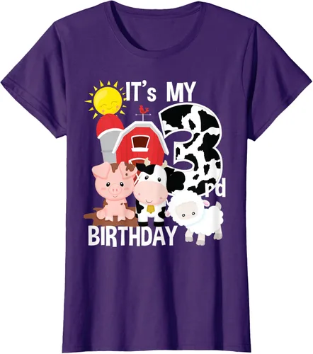 Vista 9 de Camiseta con diseño de animales de granja con texto en inglés "It's My 3rd Birthday" Negro