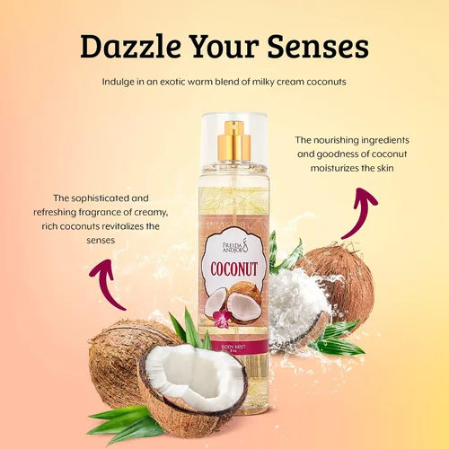 Vista 6 de Lujosa bruma corporal de coco con fragancia fina, regalos perfumados de lujo cálidos y acogedores para mujeres, botella de spray de bruma fina de 8