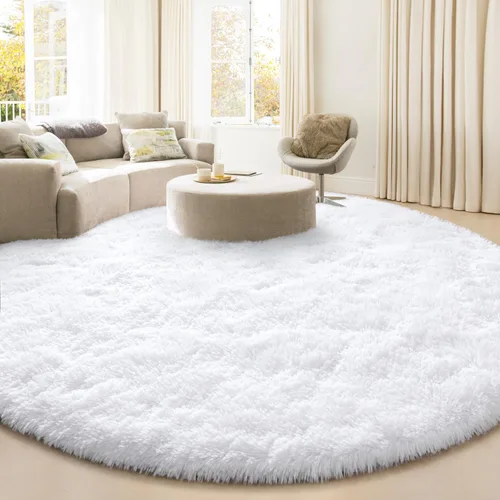 Vista 18 de Alfombra Redonda para Dormitorio, Alfombras de Área Circulares Suaves y Esponjosas de 4x4 pies para Cuarto de Niños y Niñas, Habitación Infantil