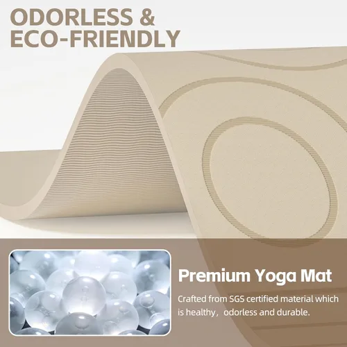 Vista 5 de PAIDU Alfombrilla de yoga grande, 72 x 36 x 2/5 pulgadas (0.394 in) gruesa antideslizante, material POE certificado SGS, ideal para gimnasio