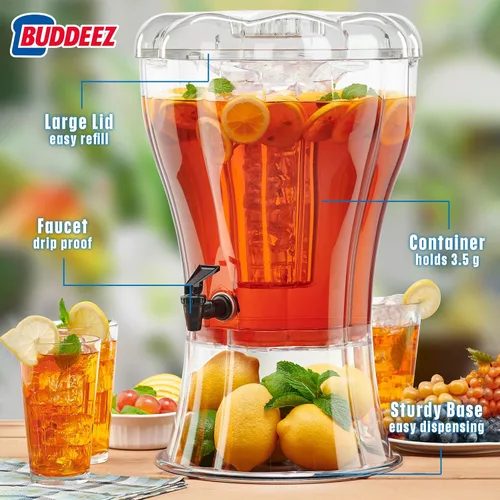 Vista 4 de Irrompible 3.5 galones dispensador de bebidas con extraíbles hielos Buddeez, Transparente