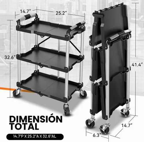 Vista 7 de Auto Dynasty Carrito utilitario plegable de 3 niveles con ruedas