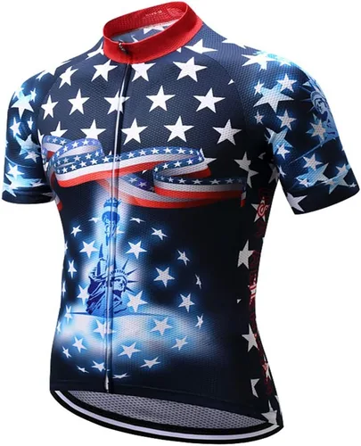 Vista 10 de Maillot de ciclismo de manga corta estilo USA Bike Tops con bolsillo raya reflectante 1cd8111