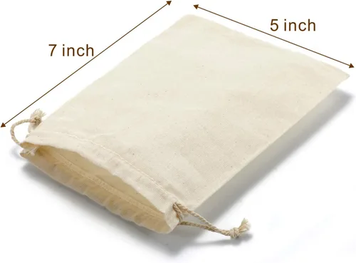 Vista 5 de DRQ Bolsas de algodón con cordón – Bolsas ecológicas de muselina para regalo y recuerdo de fiesta (5 x 7 pulgadas) – Bolsas de tela de algodón sin