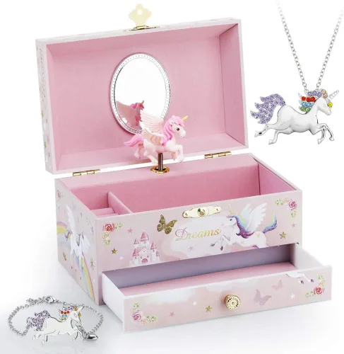 Vista 6 de RR ROUND RICH DESIGN Joyero musical para niñas con bailarina y lindo tema de princesa, color rosa