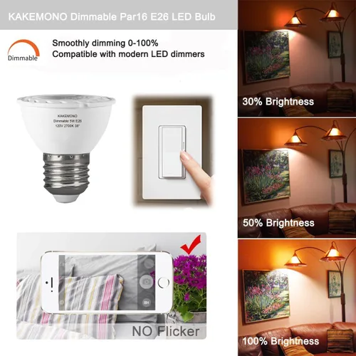 Vista 3 de PAR16 Bombillas LED regulables 5W cuello corto empotrable foco 2700K blanco cálido