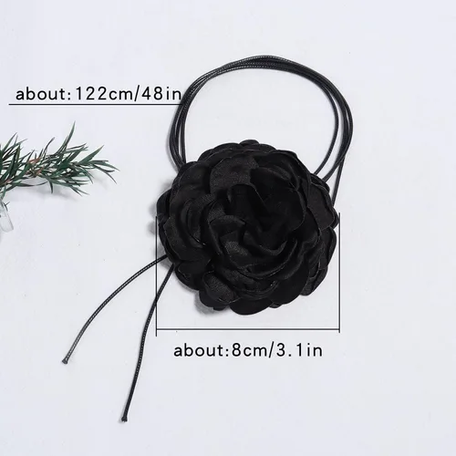 Vista 2 de Gargantilla de flores, gargantilla de rosa, gargantilla de flores de camelia con cordones, gargantilla gótica para mujer