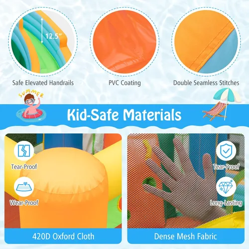 Vista 7 de BOUNTECH Tobogán acuático inflable, castillo de salto de agua 9 en 1 para niños con soplador, toboganes dobles, pelotas oceánicas, puerta de fútbol
