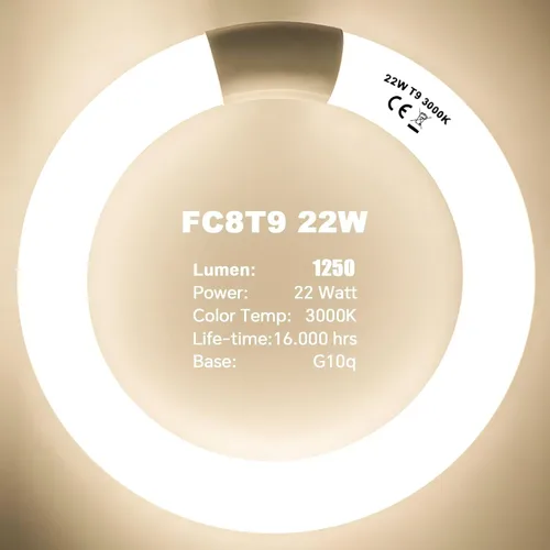 Vista 3 de FC12T9/WW - Juego de bombillas fluorescentes circulares de 32 vatios y FC8T9/KB de 22 W, 8 pulgadas, T9, 22 W y 32 W, 32 W, luz circular blanca