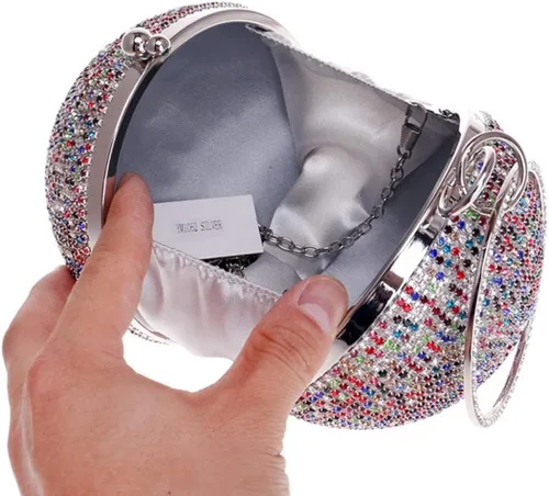 Vista 5 de Tngan Bolso de mano con forma de bola, bolso de fiesta, bolso de noche con mango de anillo de diamantes