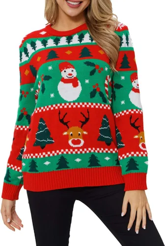 Vista 3 de VENTELAN Suéter de Navidad para mujer, divertido árbol de Navidad, suéter feo con copos de nieve de manga larga