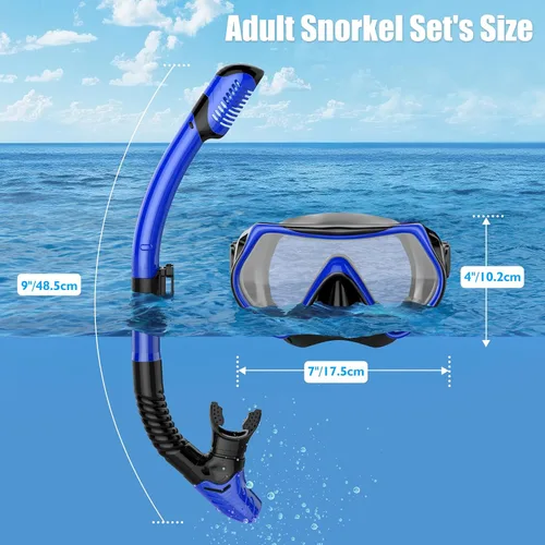 Vista 4 de Snorkeling Gear for Adults, Dry-Top Snorkel Set Scuba Diving mask, Snorkel Mask, Panoramic Anti-Leak Anti-Fog Tempered Glass Lens, Swimming Training