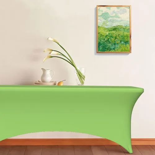 Vista 7 de Mantel de elastano personalizado de 4 pies personalizado con logotipo, imagen de texto, foto, mantel rectangular ajustable para eventos, fundas