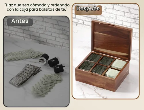 Vista 5 de Bolsa de té de madera de acacia con 6 compartimentos