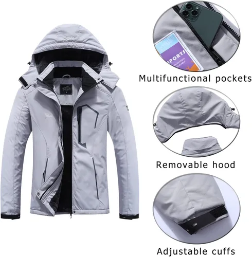 Vista 6 de Pooluly - Chaqueta de invierno para esquísnowboard para mujer, con capucha, impermeable, rompeviento