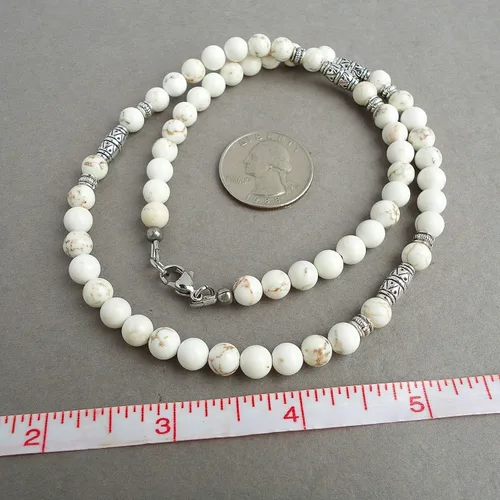 Vista 21 de Mami's Gem Studio Collar de cuentas para hombre, hecho a mano en Estados Unidos, piedras preciosas de 0.236 pulgadas y peltre estilo tribal