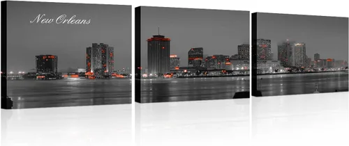 Vista 47 de 3 paneles de Atlanta Skyline vista de la ciudad en blanco y negro, imágenes panorámicas de edificio de ciudad, decoración de pared para sala