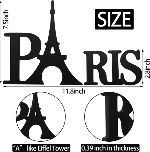Vista 2 de Blulu Decoración de mesa de madera de la torre Eiffel, decoración de París para dormitorio, letras de letrero de la torre Eiffel para el hogar, sala