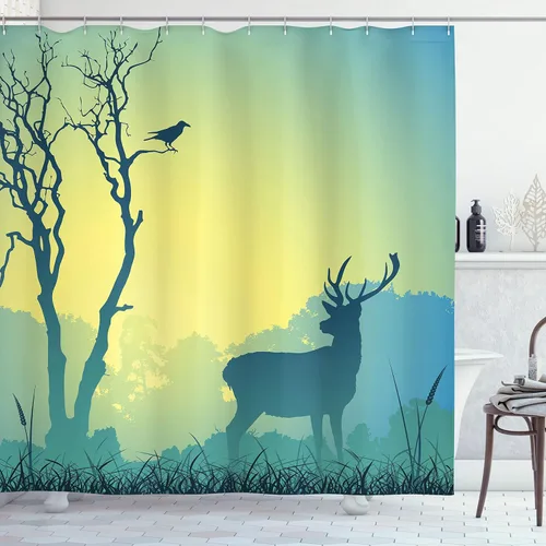 Vista 107 de set de cortina para baño decorativa de tela de poliéster con ganchos