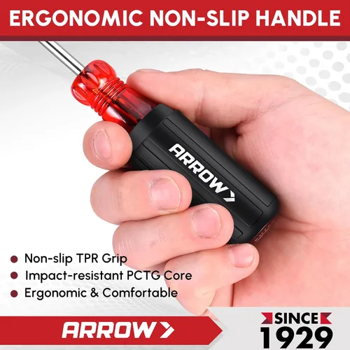 Vista 4 de ARROW - Juego de 8 destornilladores magnéticos, kit profesional de destornilladores de acero S2 con agarre antideslizante, destornilladores