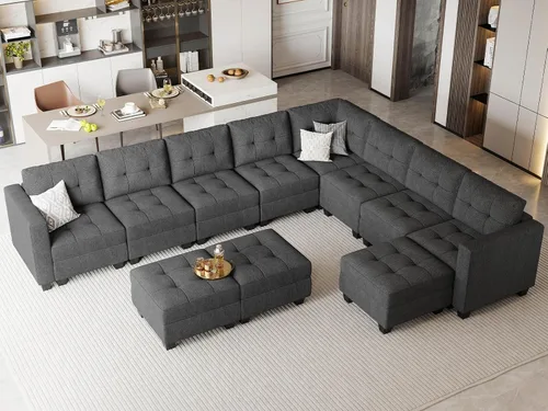 Vista 11 de Belffin Sofá modular de gran tamaño con otomanas de almacenamiento, sofá seccional en forma de U con diván reversible, color azul