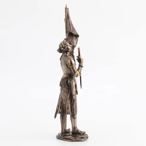 Vista 4 de Figura de Juana de Arco de 15 pulgadas con espada y bandera de color bronce