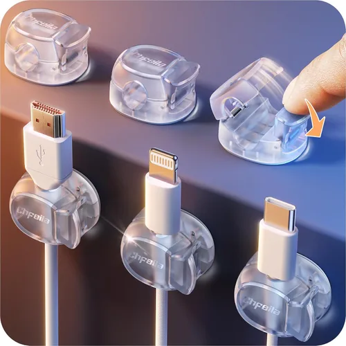 Vista 12 de Clips de cable - Chfeila Organizador de cables de resorte dual más reciente con cierre de gancho, paquete de 6 [máxima estabilidad] Gestión