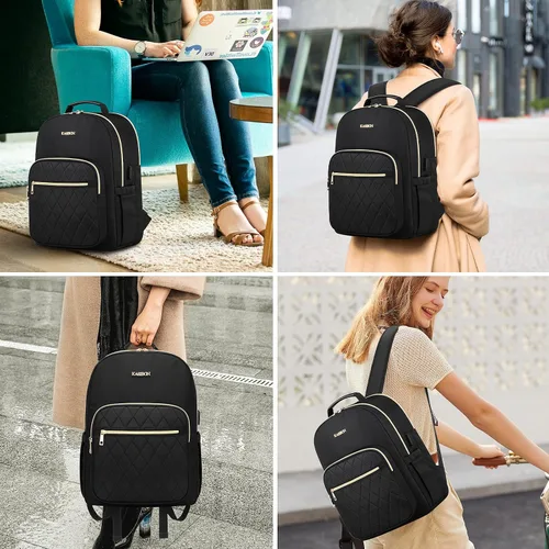 Vista 7 de UKEIN Mochila para mujer, mochila impermeable y elegante para el hombro, Negro acolchado (diamante), Casual