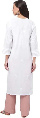 Vista 2 de Ada Bordado a mano Chikankari indio recto algodón Kurti Kurta túnica vestido para las mujeres A149984