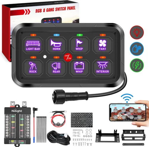 Vista 20 de Nilight Panel de Interruptores de 6 Posiciones Sistema de Relé de Control de Circuito Universal con Arnés de Cableado con Fusible LED Pod Regulable