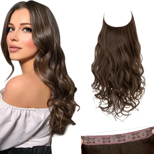 Vista 11 de SARLA Extensiones de cabello con alambre invisible con 3 clips, postizo sintético corto, ondulado, rizado, diadema ajustable transparente