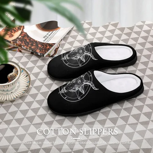 Vista 5 de Pentagram with Demon Baphomet Satanic Goat - Pantuflas de algodón para hombre, de espuma viscoelástica suave, para interiores y exteriores