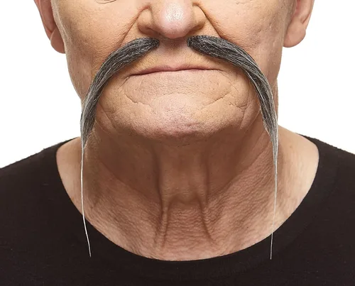 Vista 7 de Mustaches Self-Adhesive Fake Mustache, Synthetic Fur Costume Accessory Set Arqueólogo gris con blanco