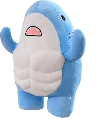Vista 2 de Animal de peluche de tiburón muscular, lindo juguete de peluche 3D de tiburón muscular, regalos para niños, 13.8 pulgadas (azul)
