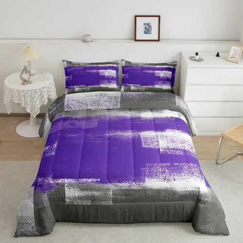 Vista 24 de Erosebridal - Juego de ropa de cama con edredón a cuadros de retazos tamaño individual, aguada geométrica en cuadrícula, conjunto retro grunge