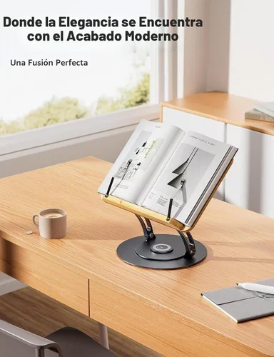 Vista 2 de Nulaxy Bamboo 360 - Soporte giratorio para libros de lectura, soporte ajustable para libros de texto para leer manos libres, soporte plegable