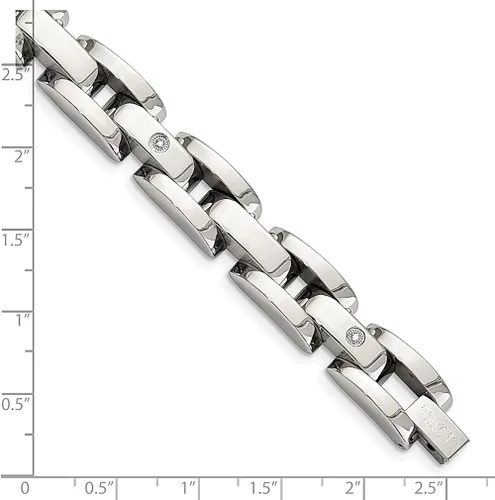 Vista 5 de ICE CARATS Pulsera de acero inoxidable de oro blanco de 14 quilates, diamantes de 0.03 quilates, 8.5 pulgadas, joyería fina para hombre, regalos