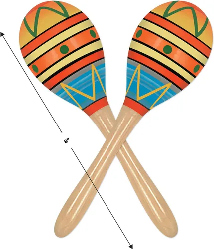 Vista 2 de Beistle Maracas mexicanas de madera decoradas a mano, 4 piezas, recuerdos de fiesta, 8 pulgadas, multicolor