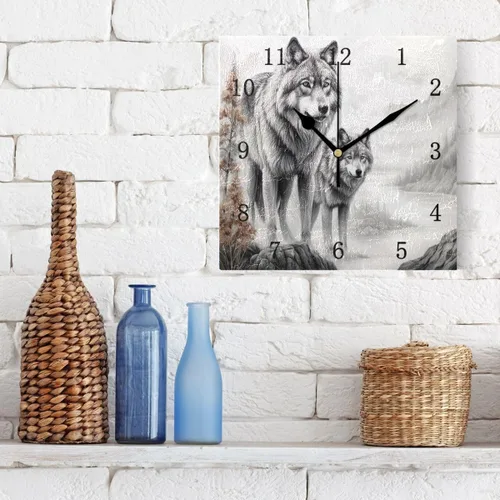 Vista 3 de Nander 3D Wolf - Reloj de pared cuadrado de 9.45 pulgadas, funciona con pilas, reloj de escritorio silencioso de cuarzo para el hogar, oficina