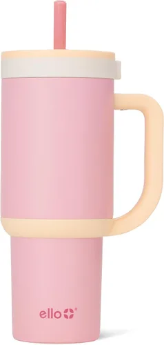 Vista 40 de Ello Oasis Vaso de 24 oz con asa y popote retráctil Taza reutilizable de acero inoxidable aislada 100% a prueba de fugas, regalos