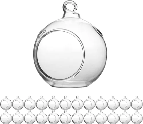 Vista 17 de WGV Globo de terrario colgante, ancho 3 pulgadas, altura 4 pulgadas, maceta de aire para suculentas, florero de vidrio transparente con parte