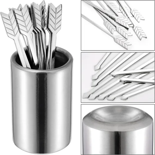 Vista 5 de DEAYOU 10 palillos de cóctel de acero inoxidable 18/10, palillo de bebida de Martini de 5 pulgadas, brocheta de cóctel reutilizable de metal