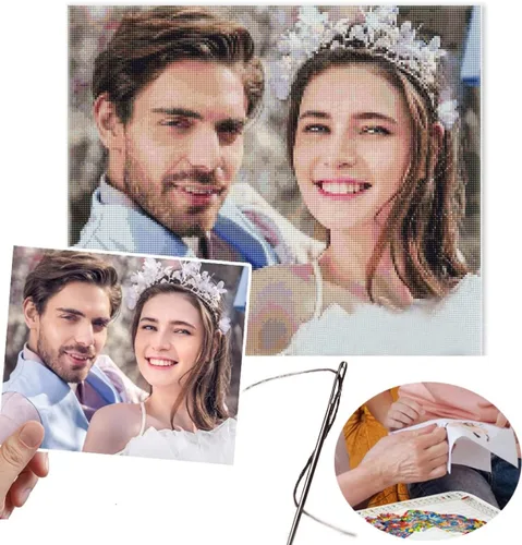 Vista 6 de Ayervici Kits personalizados de punto de cruz, kit de bordado con foto personalizada, haz tu propia foto, pintura de bricolaje, bordado completo