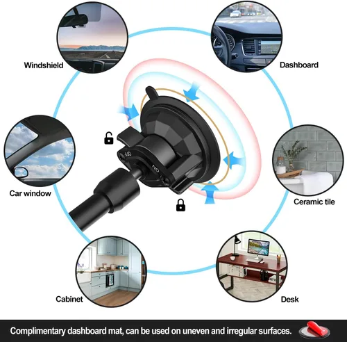 Vista 5 de Soporte para tablet de coche/camión para parabrisas de salpicadero, soporte de iPad de succión resistente con brazo de metal para tabletas
