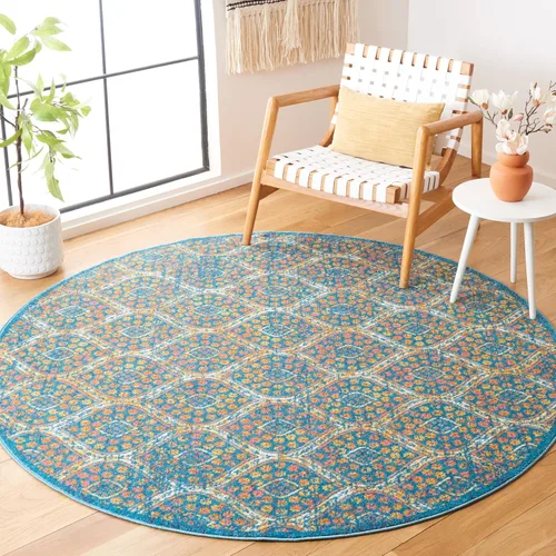 Vista 6 de SAFAVIEH Madison Collection - Alfombra de pasillo, 2 pies 3 pulgadas x 8 pies, azul y naranja, diseño bohemio y chic de enrejado Ogee Trellis que