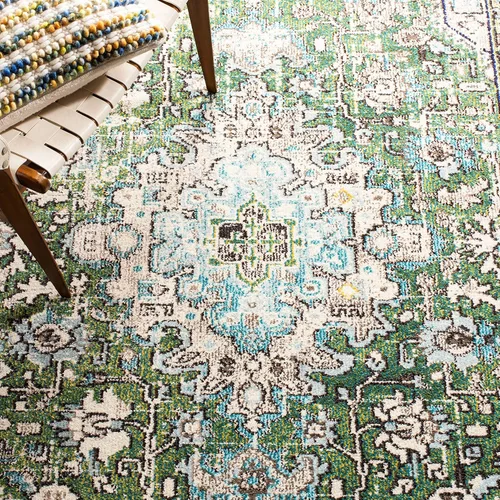Vista 6 de SAFAVIEH Madison Collection - Alfombra decorativa de 2 pies 2 pulgadas x 4 pies, color verde y turquesa, diseño envejecido, no desprende pelusa