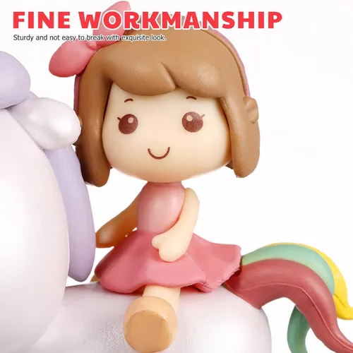 Vista 4 de Toyvian Decoración de pastel de unicornio de dibujos animados, figura de resina, decoración de pastel de unicornio para niña, decoración de fiesta