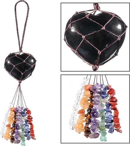 Vista 4 de Rockcloud Adorno colgante de obsidiana negra hecha a mano, diseño de corazón de amor, adorno para yoga, meditaiton, Fengshui, decoración de ventana