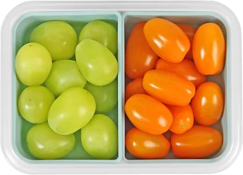 Vista 6 de Recipiente para alimentos con 2 compartimentos, color verde, 2 tazas (16.2 fl oz) Recipientes para aperitivos, compartimentos extraíbles, tapas