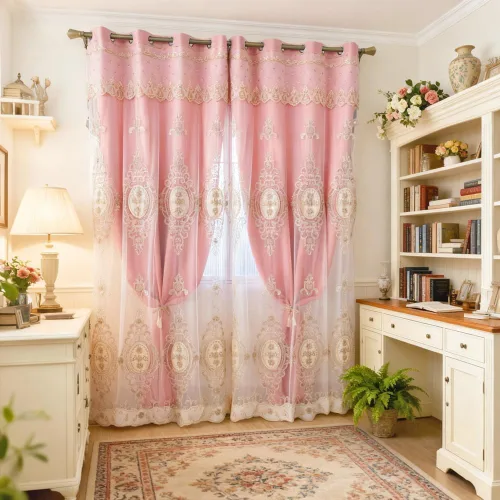 Vista 15 de Amidoudou 1 par de cortinas europeas de doble capa con cenefas para sala de estar, dormitorio, cortinas bordadas con flores 3D de lujo
